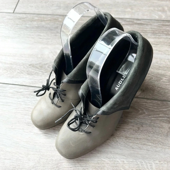 Audley London Smooth Leather Suede Mixed Fold Down Lace Up Ankle Boots - Picture 2 of 16